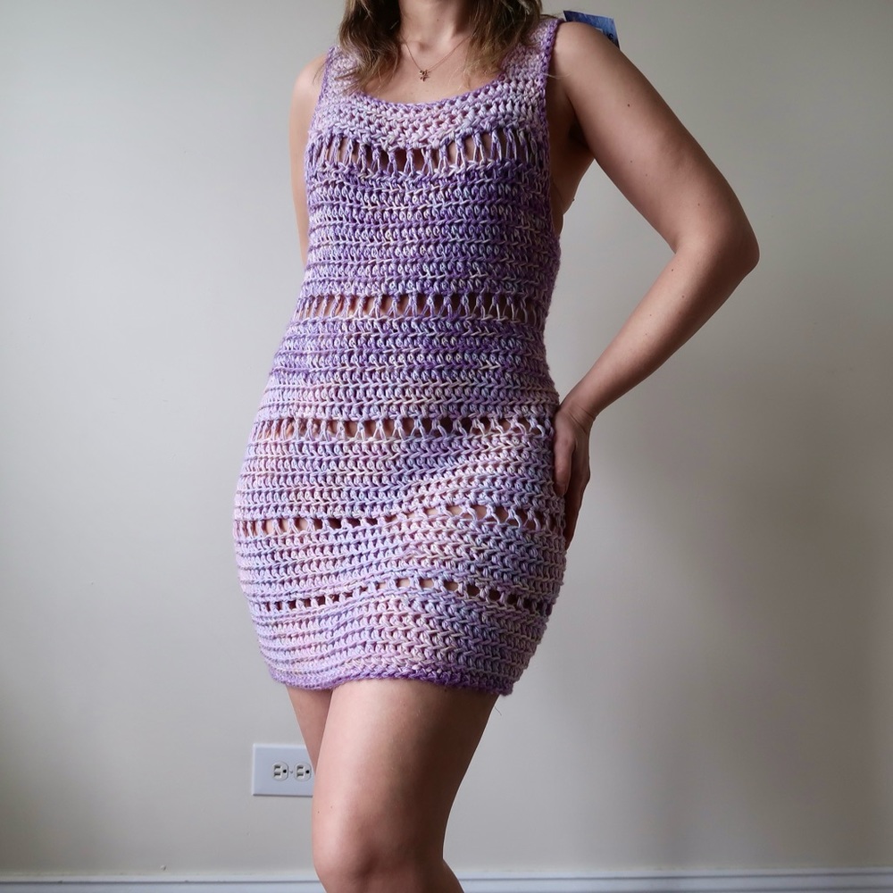 Hand knitted crochet lavender dress